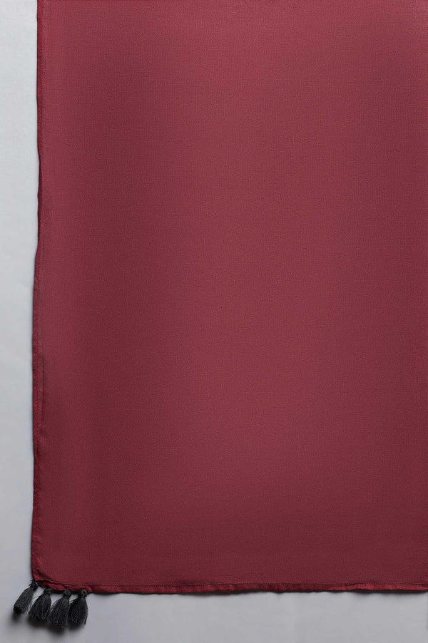 Light Red Dobby Collared-V kurta With Black Slim Pants And Dupatta