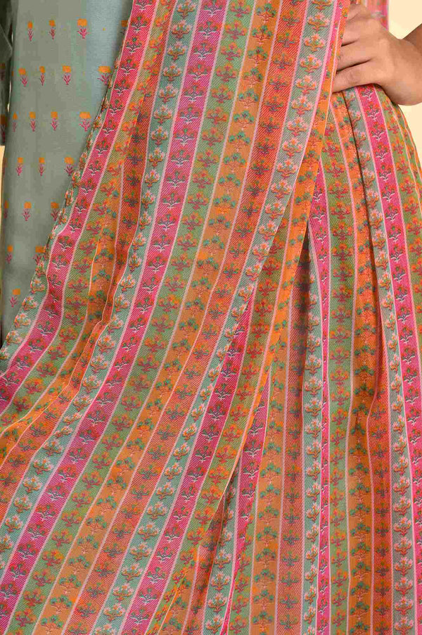 Blue Embroidered Kurta, Parallel Pants & Dupatta Set