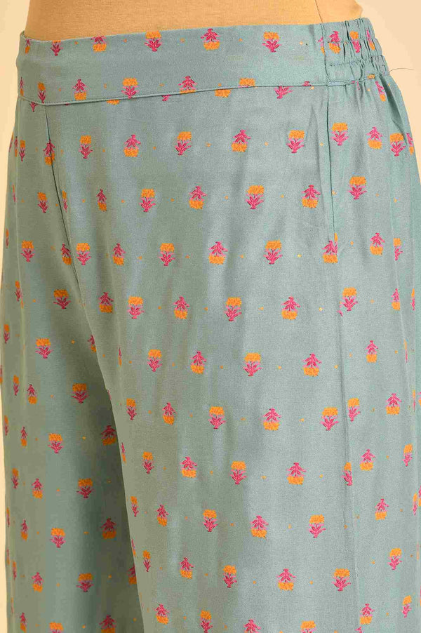 Blue Embroidered Kurta, Parallel Pants & Dupatta Set