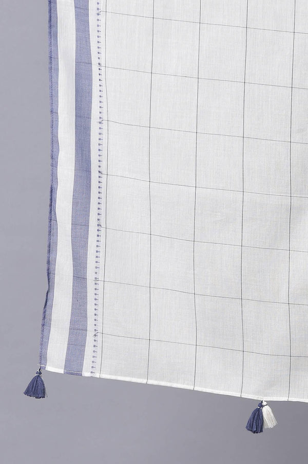 Dark Chambray Blue, Ecru Stripe Slim Pants And Dupatta Set