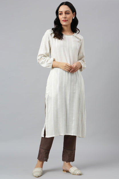Dark Brown Embroidered kurta And Schiffli Slim Pants - wforwoman