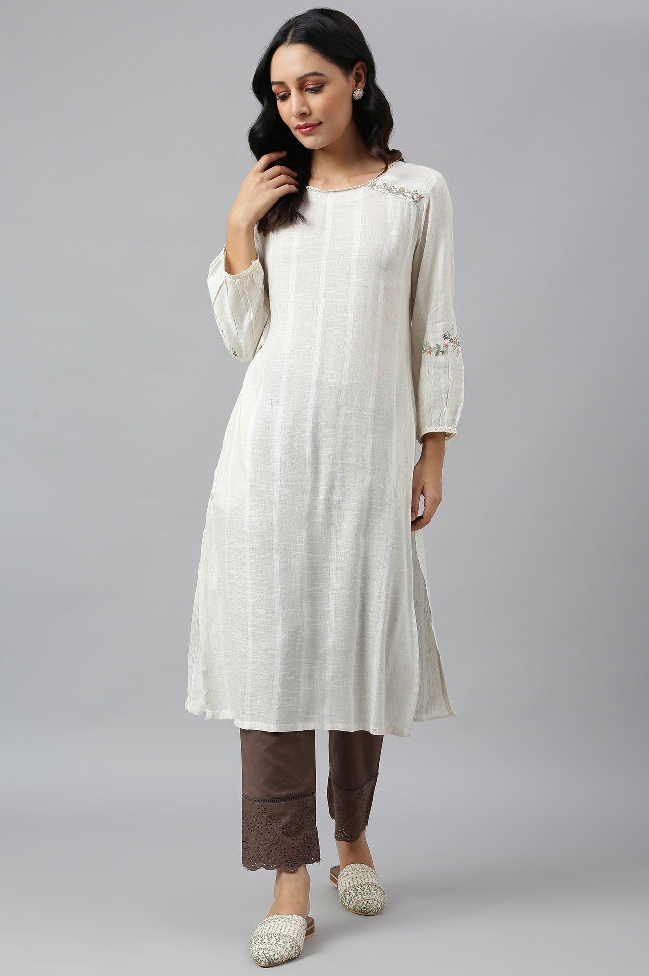 Dark Brown Embroidered kurta And Schiffli Slim Pants - wforwoman