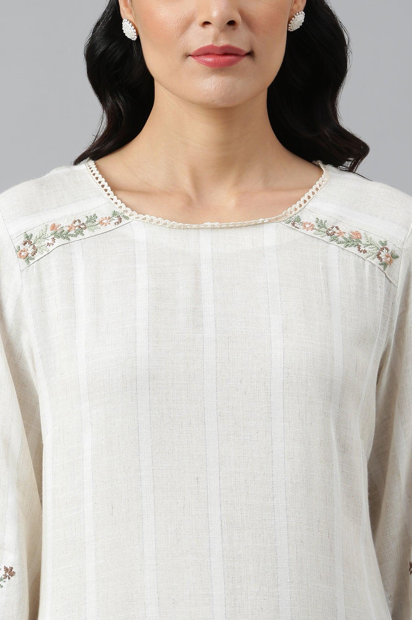 Dark Brown Embroidered kurta And Schiffli Slim Pants - wforwoman