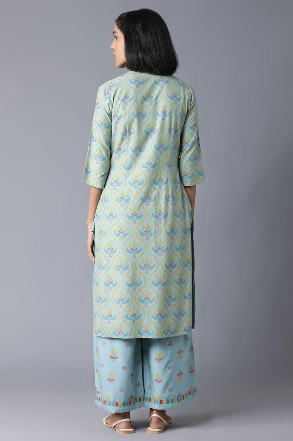 Blue Sleeveless kurta, Jacket and Parallel Pants Set