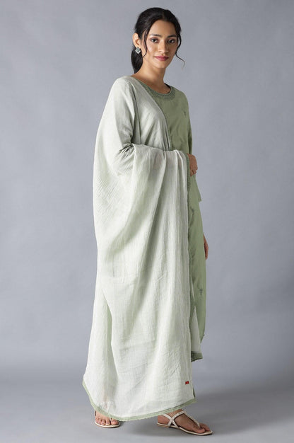 Sage Green kurta, Ecru Pants And Dupatta Set - wforwoman