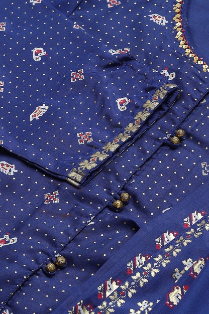 Navy Blue Printed Draped A-Line kurta With Tights - wforwoman