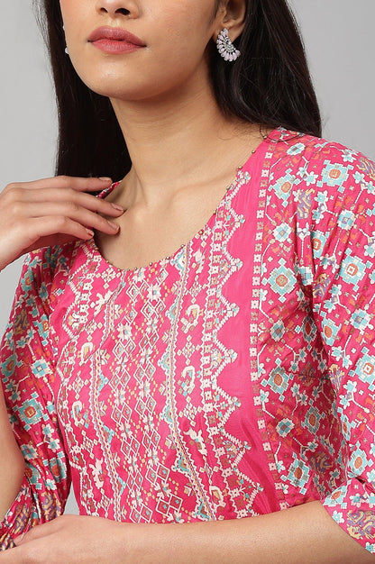Dark Pink Asymmetrical Hemline kurta With Tights - wforwoman