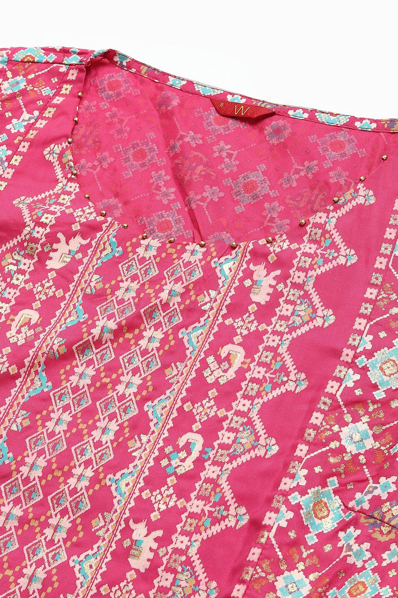 Dark Pink Asymmetrical Hemline kurta With Tights - wforwoman