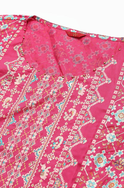 Dark Pink Asymmetrical Hemline kurta With Tights - wforwoman