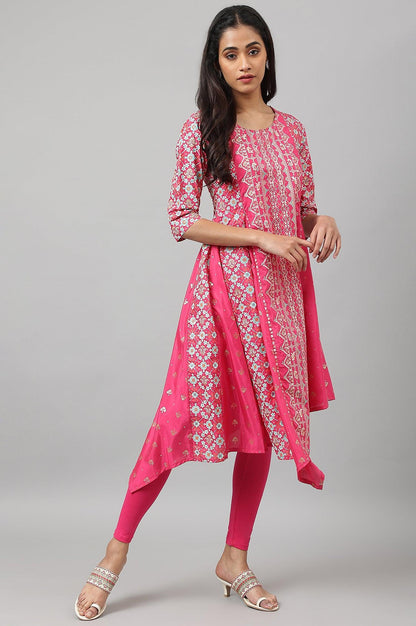 Dark Pink Asymmetrical Hemline kurta With Tights - wforwoman