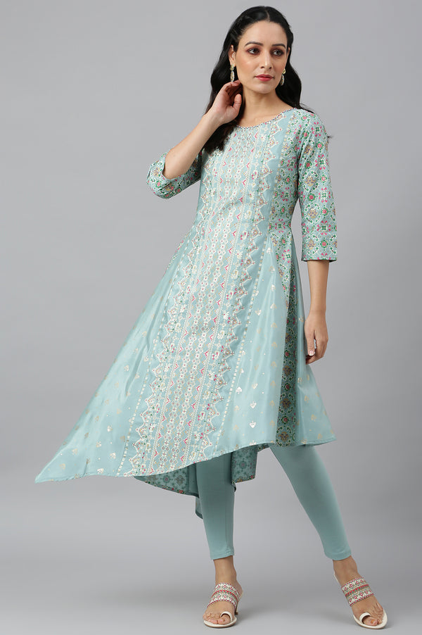 Sky Blue Asymmetrical Hemline kurta With Tights