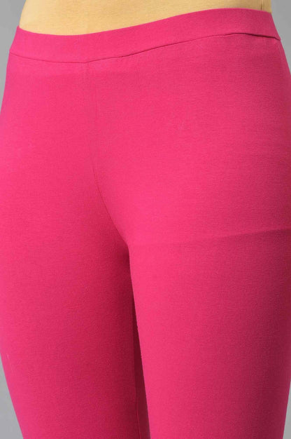 Dark Pink Printed Round Neck kurta With Tights - wforwoman