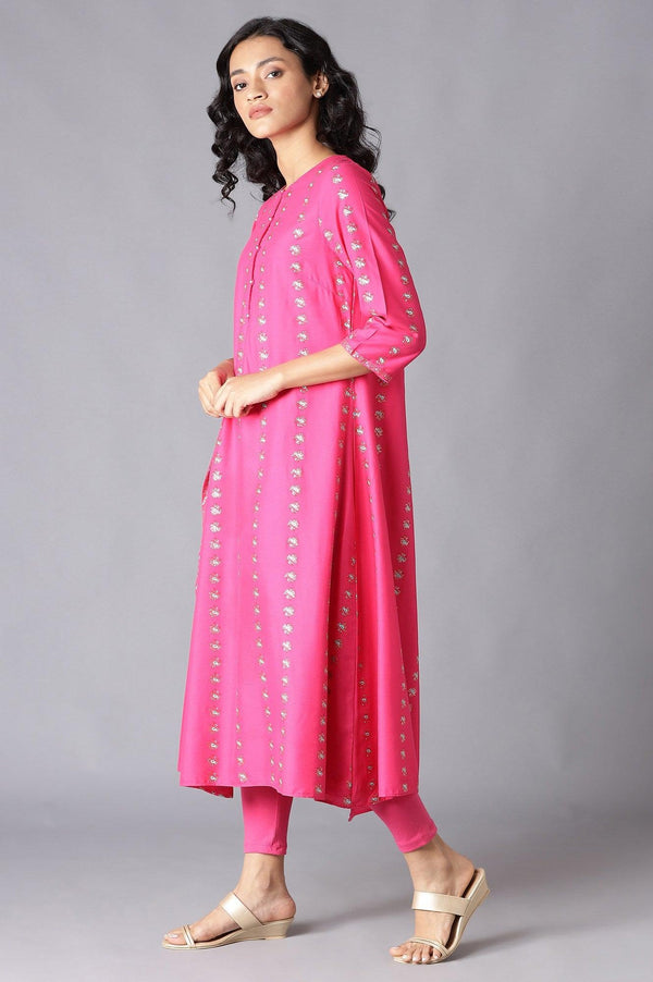 Dark Pink Saree Style kurta With Tights