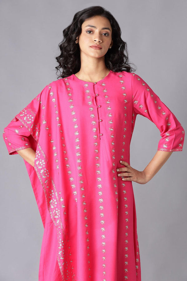 Dark Pink Saree Style kurta With Tights