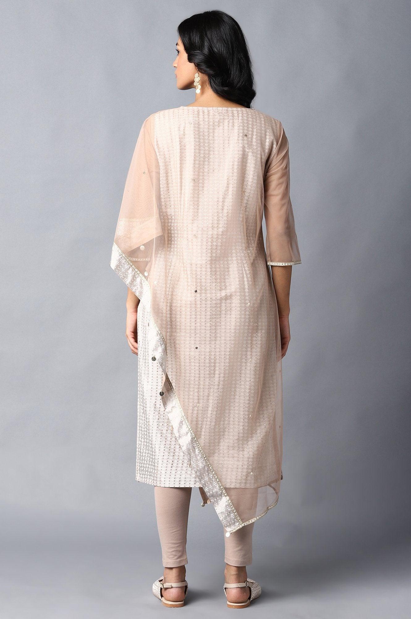 Light Grey Gotta Patti Saree kurta With Tights - wforwoman