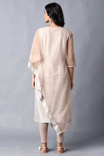 Light Grey Gotta Patti Saree kurta With Tights - wforwoman