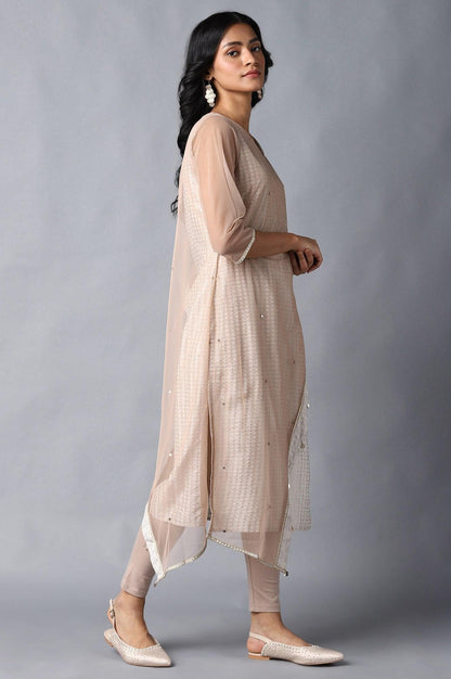Light Grey Gotta Patti Saree kurta With Tights - wforwoman