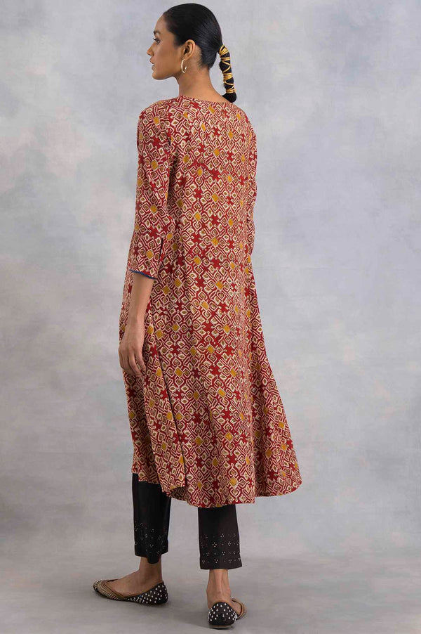 Red Hand Block Print Flared kurta