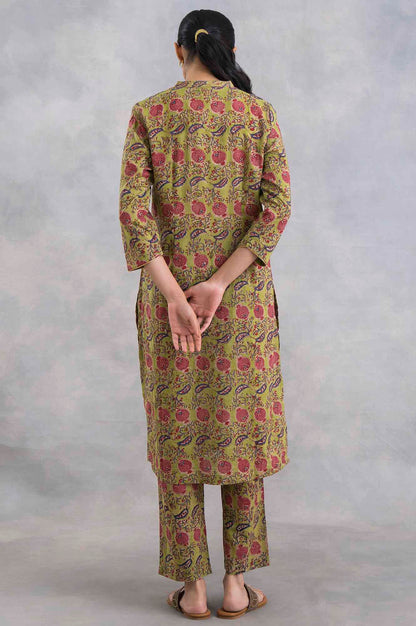 Green V-Neck Hand Block Print kurta