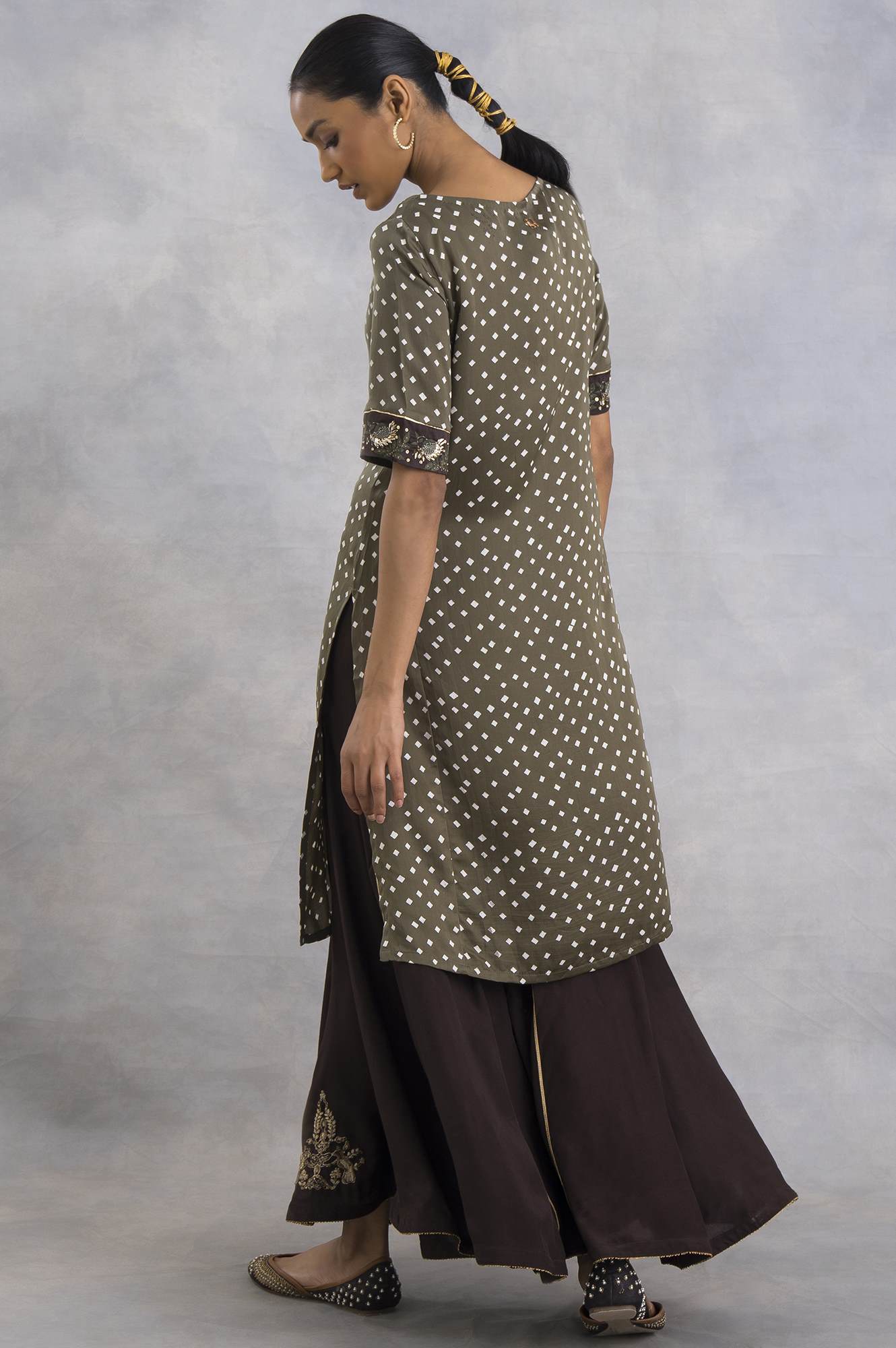 Olive Green Bandhej Print kurta