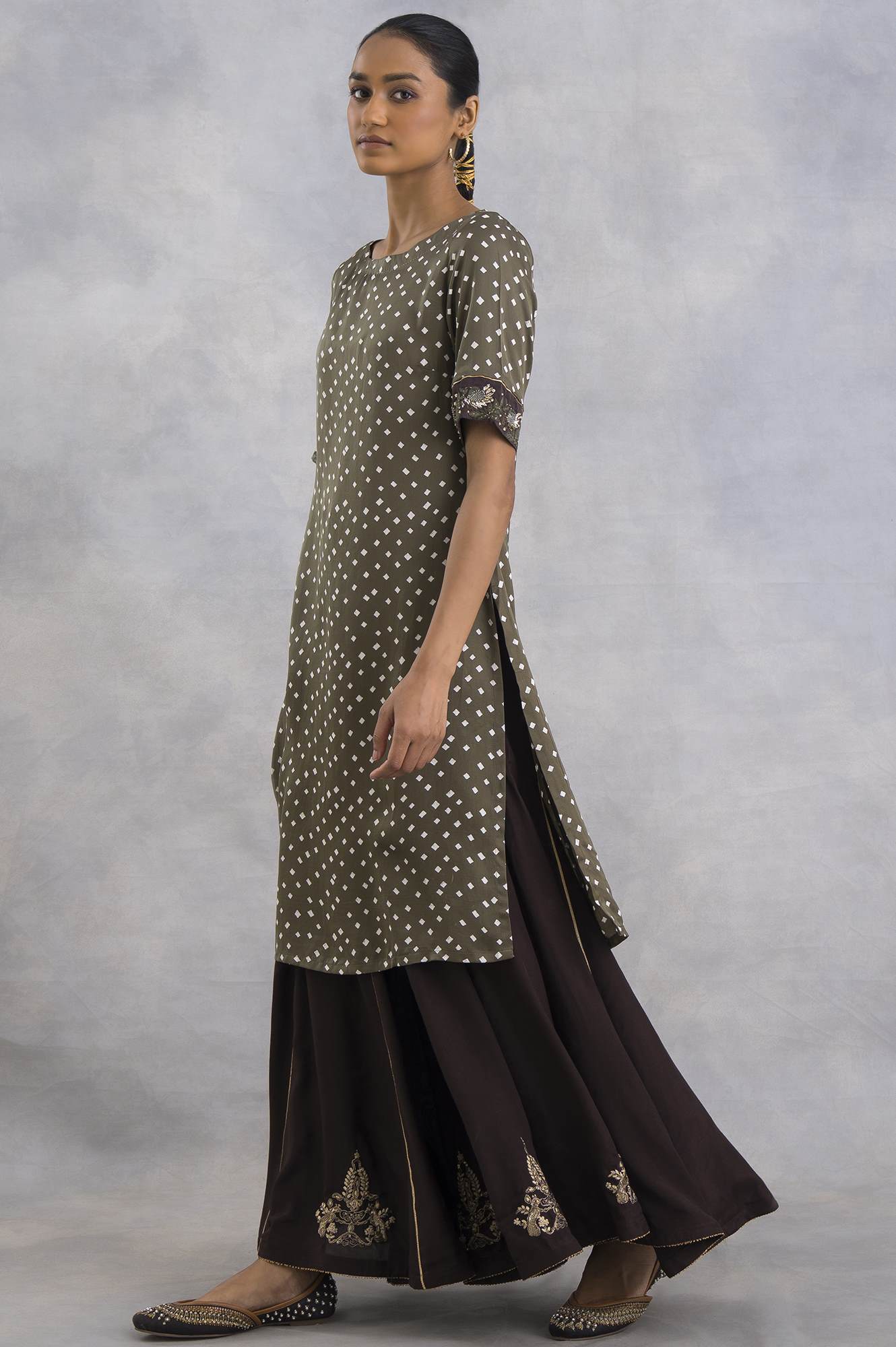 Olive Green Bandhej Print kurta