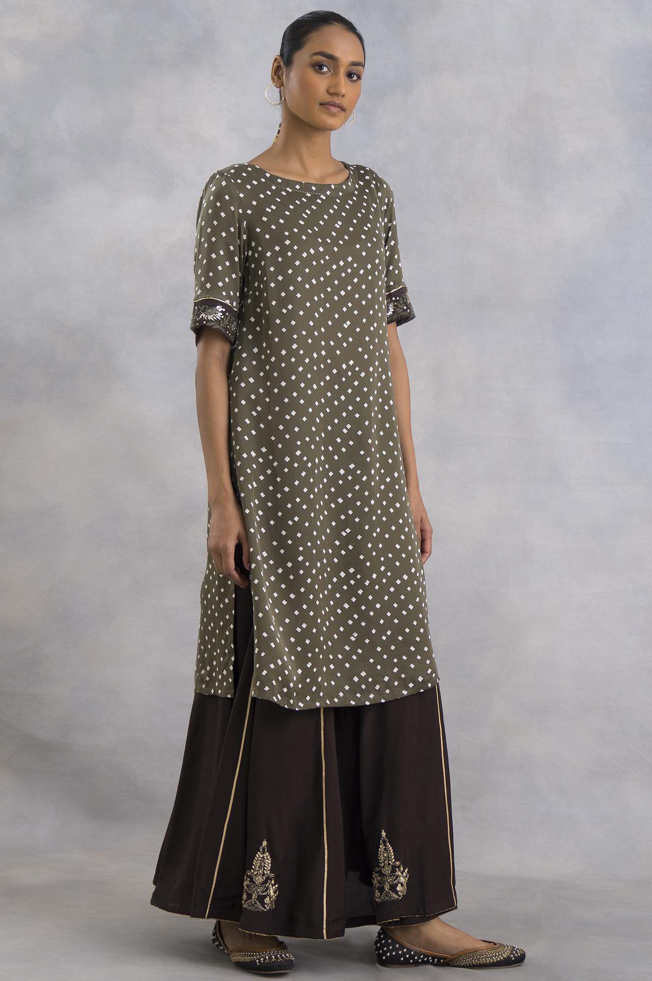 Olive Green Bandhej Print kurta