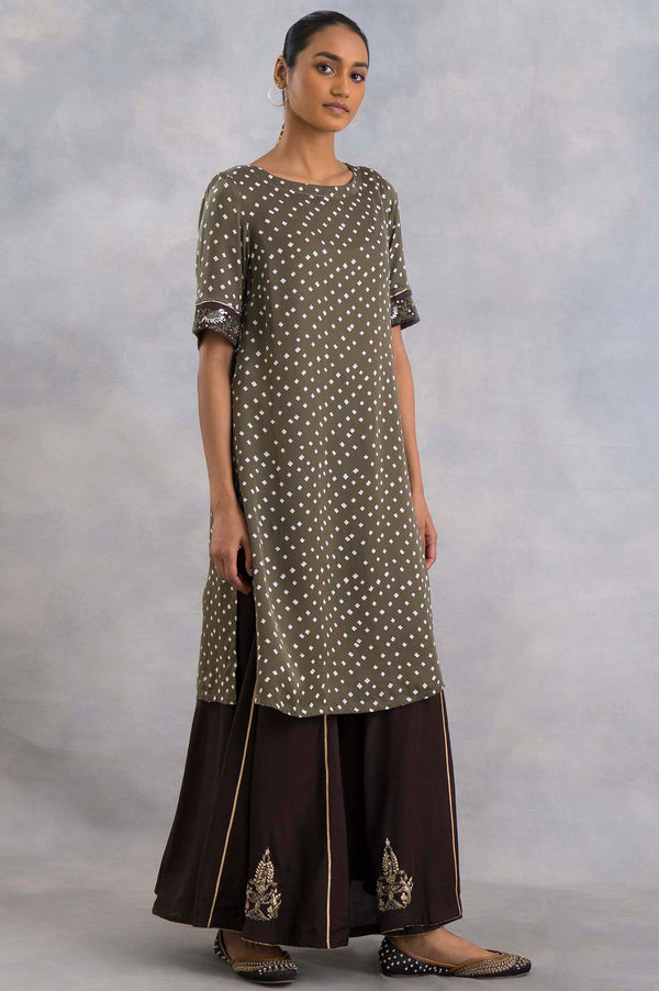 Olive Green Bandhej Print kurta