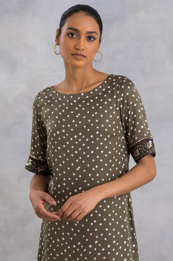 Olive Green Bandhej Print kurta