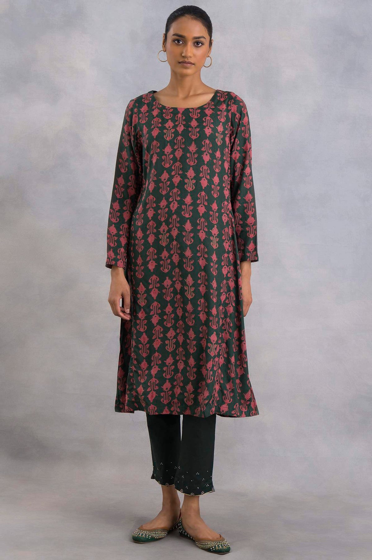 Emerald Green Booti Printed kurta - XS
