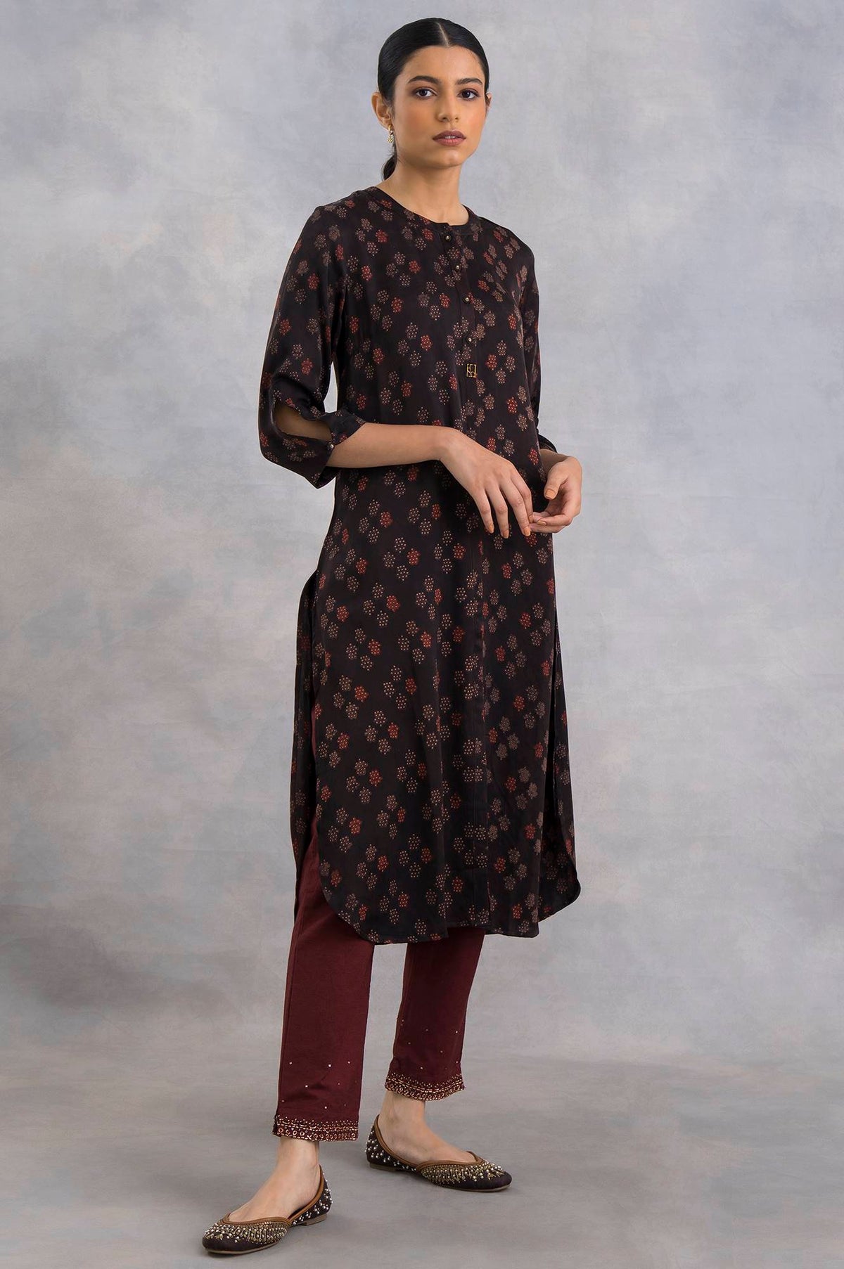 Dark Brown Ajrakh Print kurta - XS