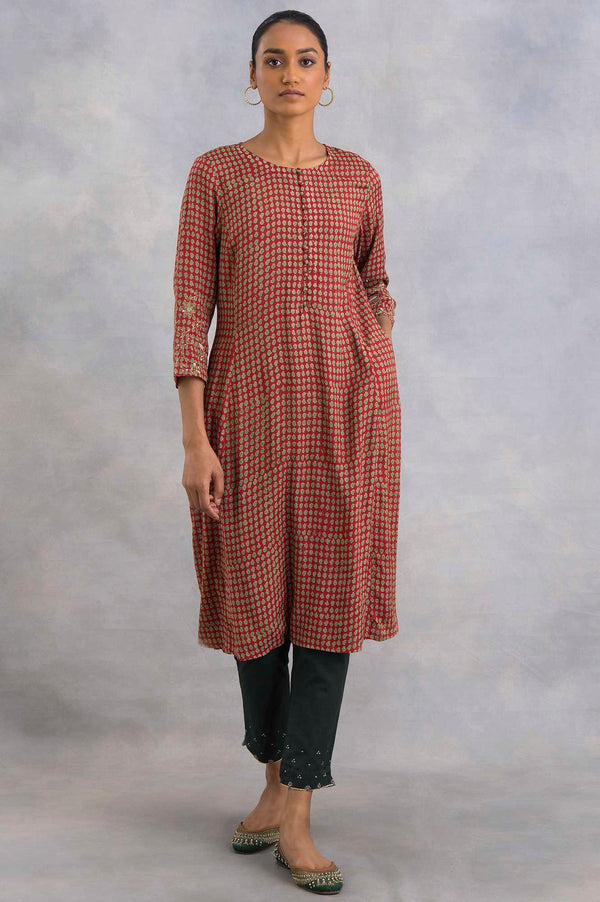 Pink Hand Block Print Flared kurta