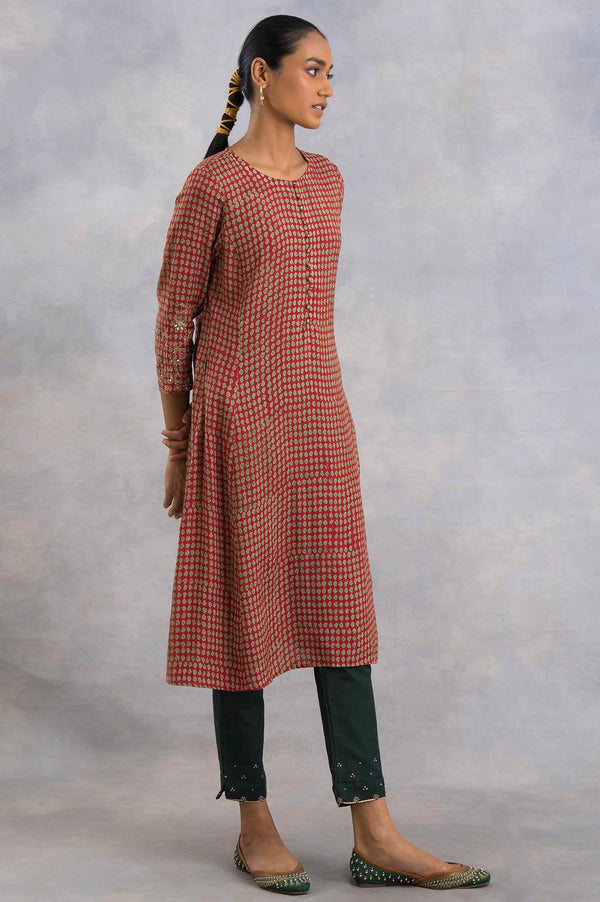 Pink Hand Block Print Flared kurta