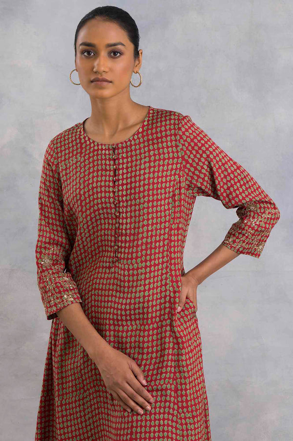 Pink Hand Block Print Flared kurta