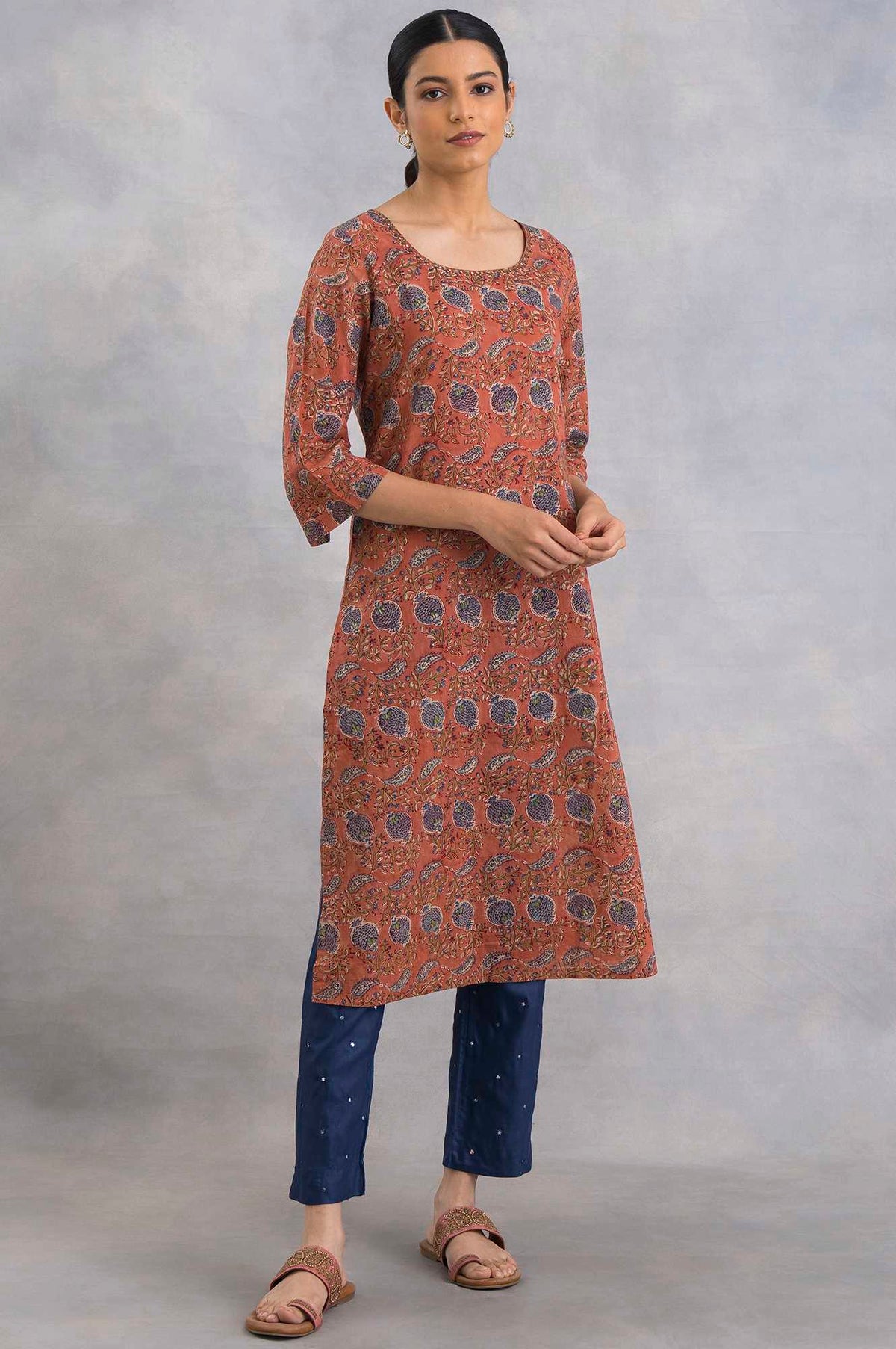 Light Rust Hand Block Print kurta - XS