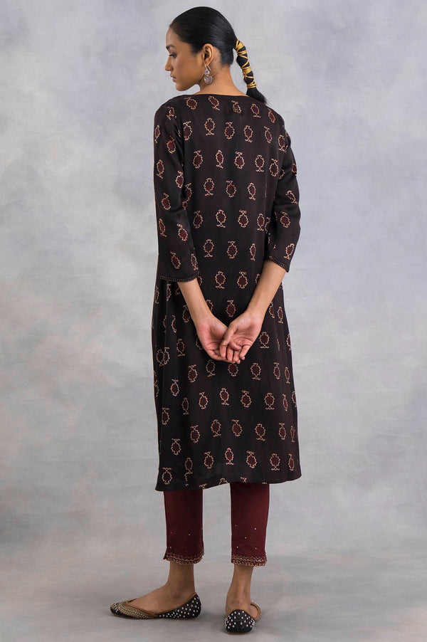 Dark Brown Ajrakh Print A-Line kurta