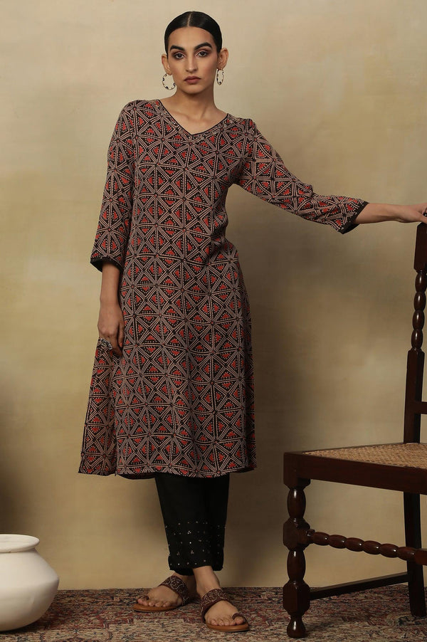 Dark Brown Lustrous Satin Printed Kurta