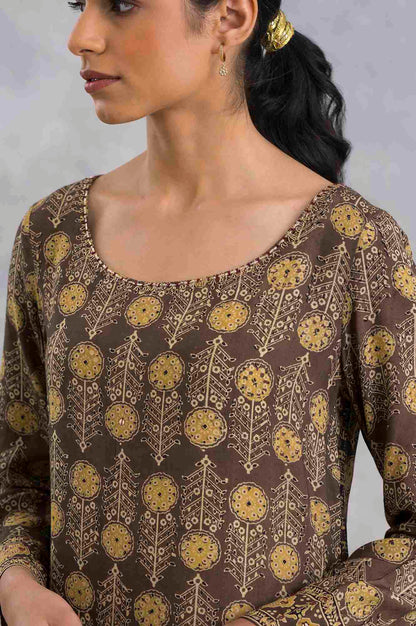 Light Taupe Ajrakh Print Satin kurta