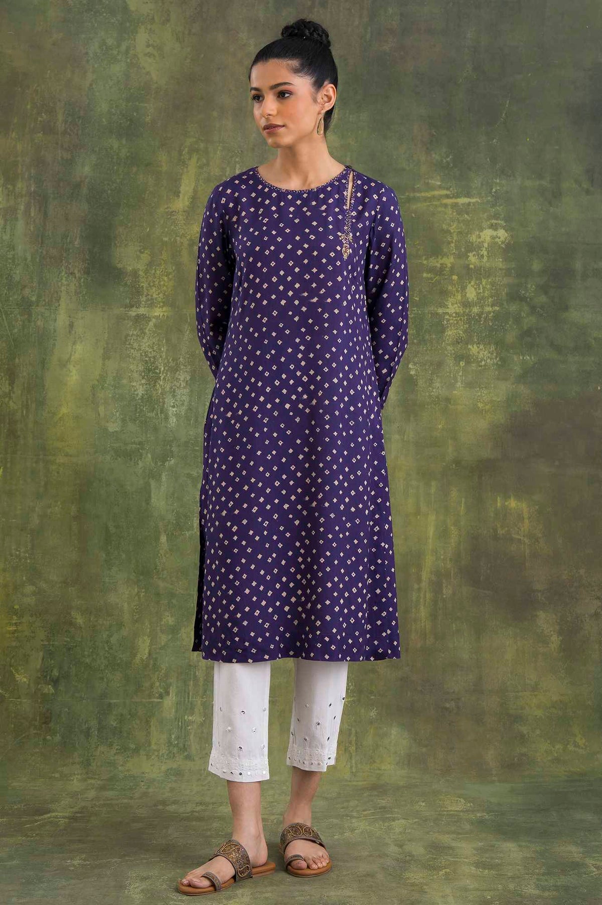 Deep Purple kurta In Bandhej Print - XS