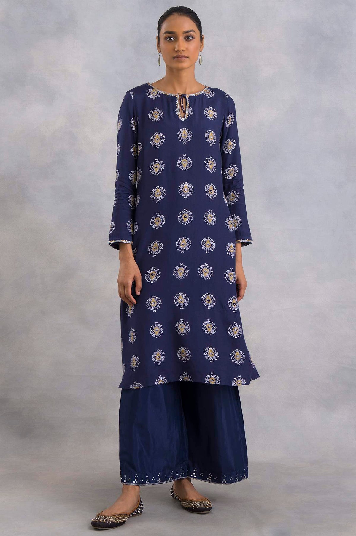 Purple A-Line Hand Block Print kurta - XS