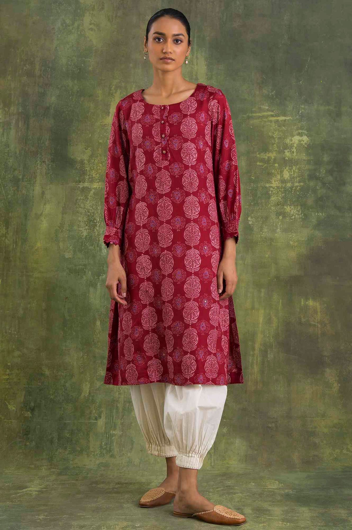 Pink Hand Block Print Straight kurta - XS