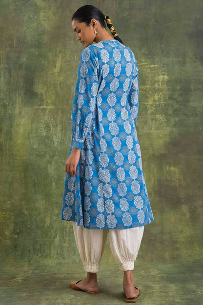 Blue Block Printed Flared kurta