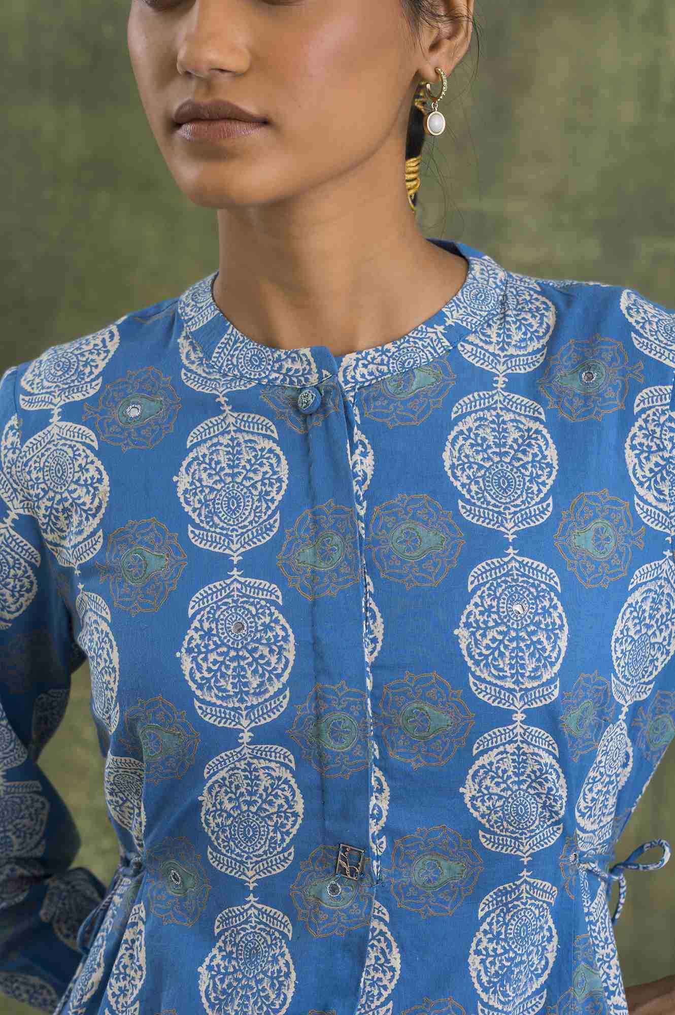 Blue Block Printed Flared kurta