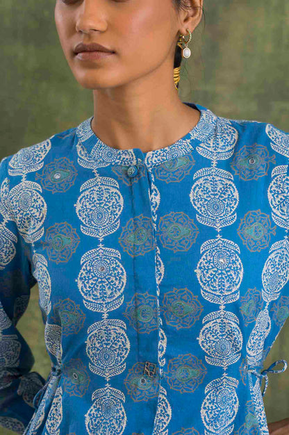 Blue Block Printed Flared kurta