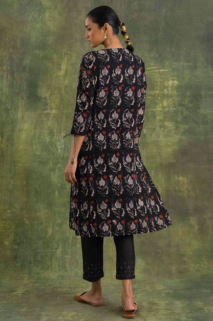 Dark Brown Hand Block Print Slub kurta