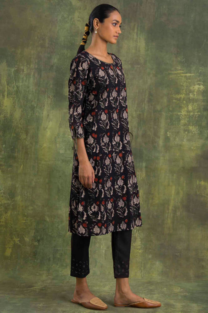 Dark Brown Hand Block Print Slub kurta