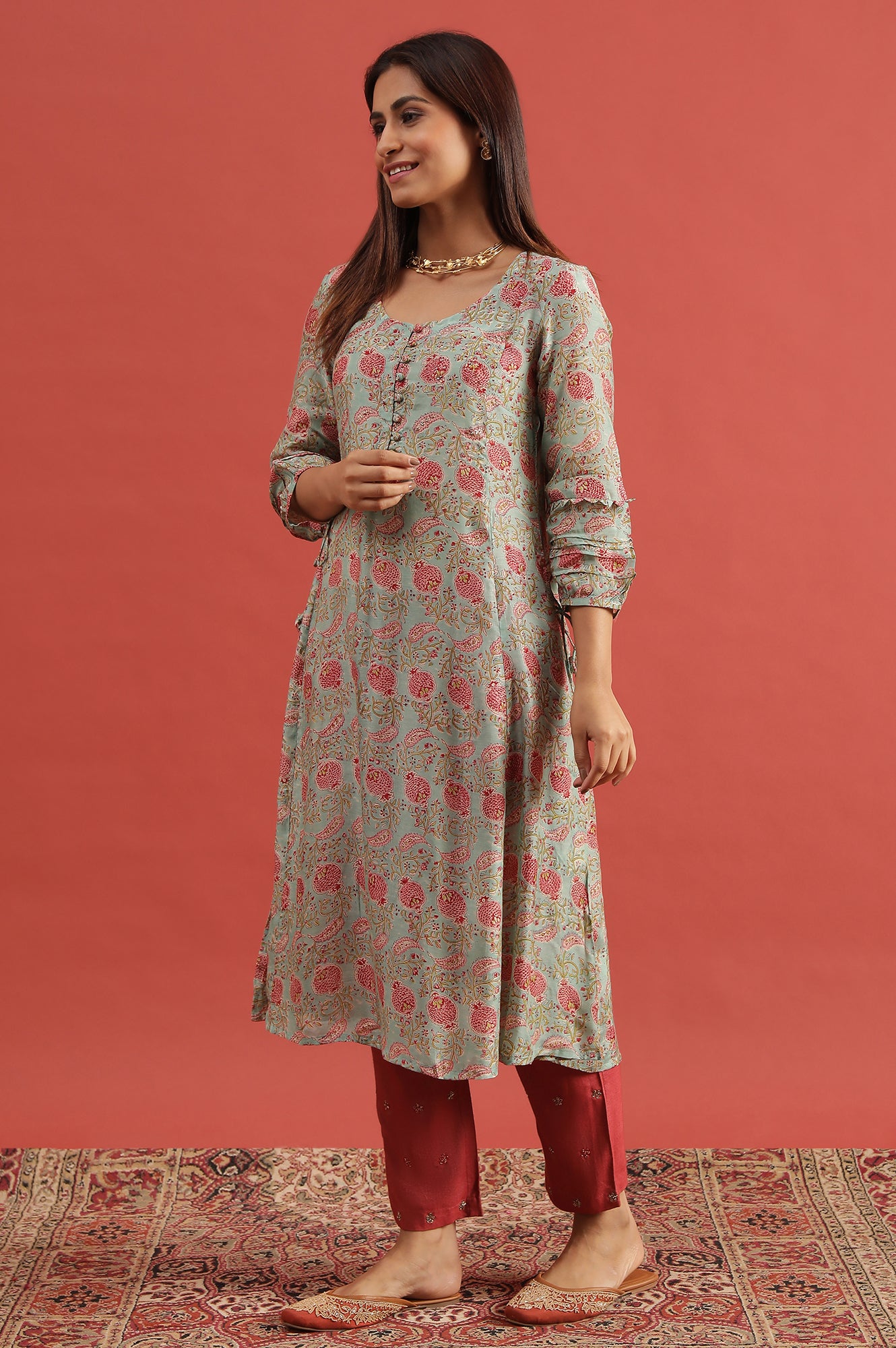 Mint Green Flared Kurta In Lyocell