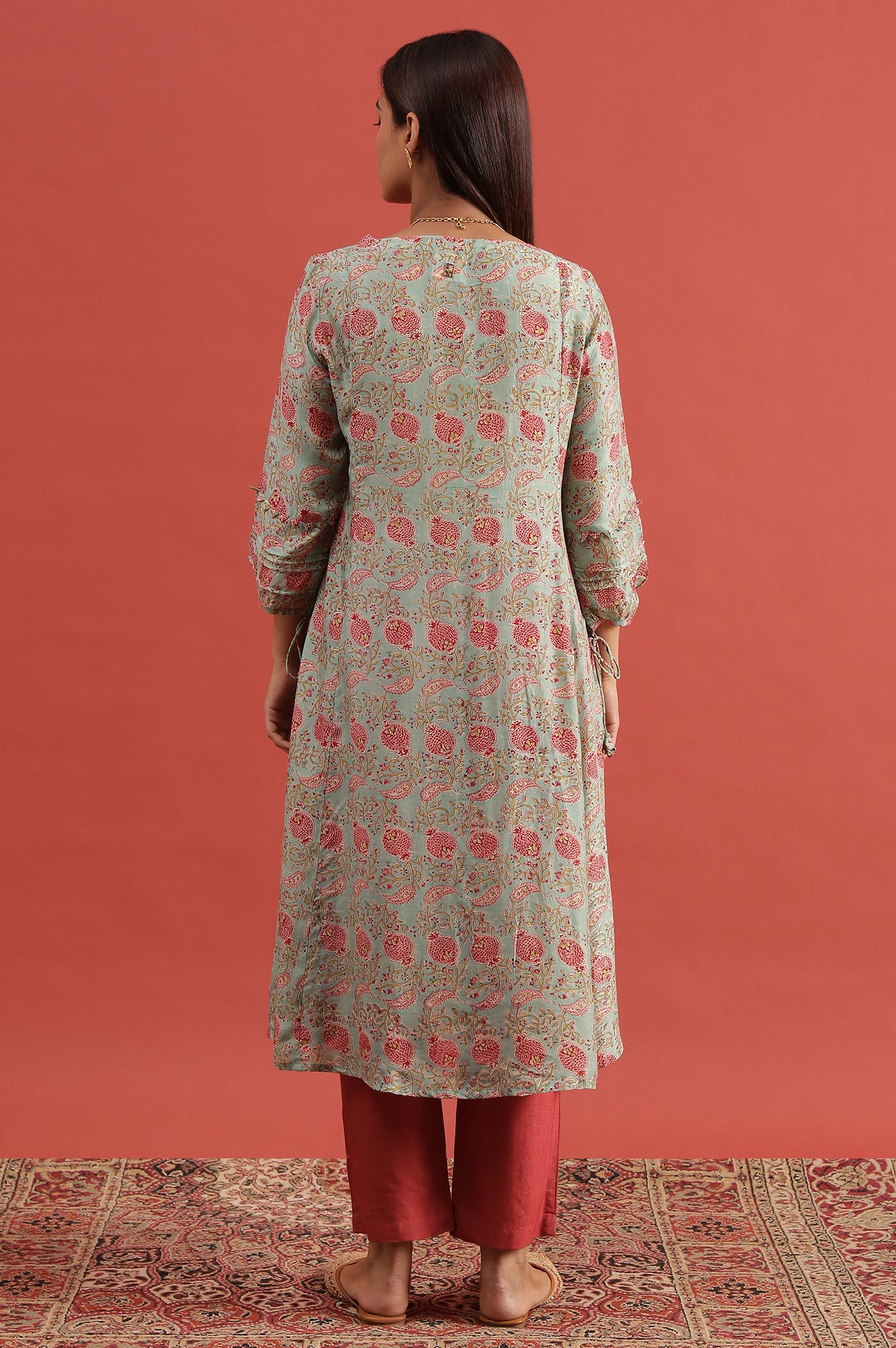 Mint Green Flared Kurta In Lyocell