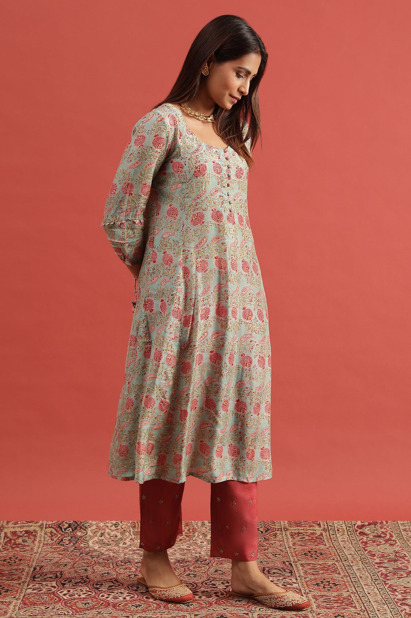 Mint Green Flared Kurta In Lyocell