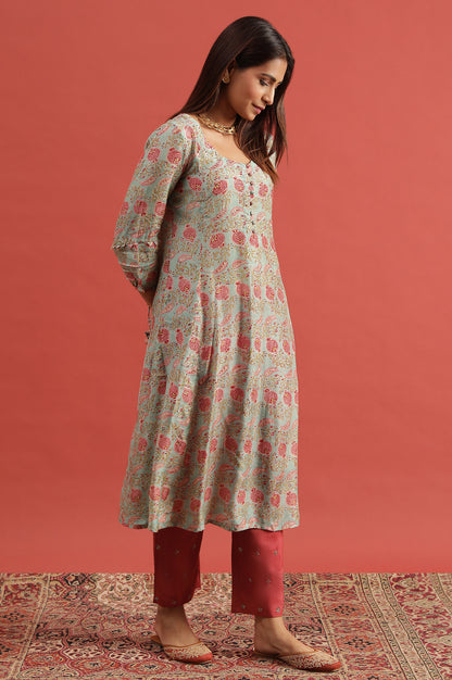 Mint Green Flared Kurta In Lyocell