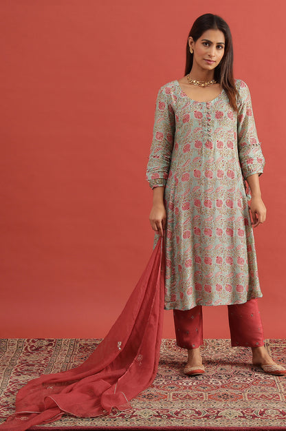 Mint Green Flared Kurta In Lyocell